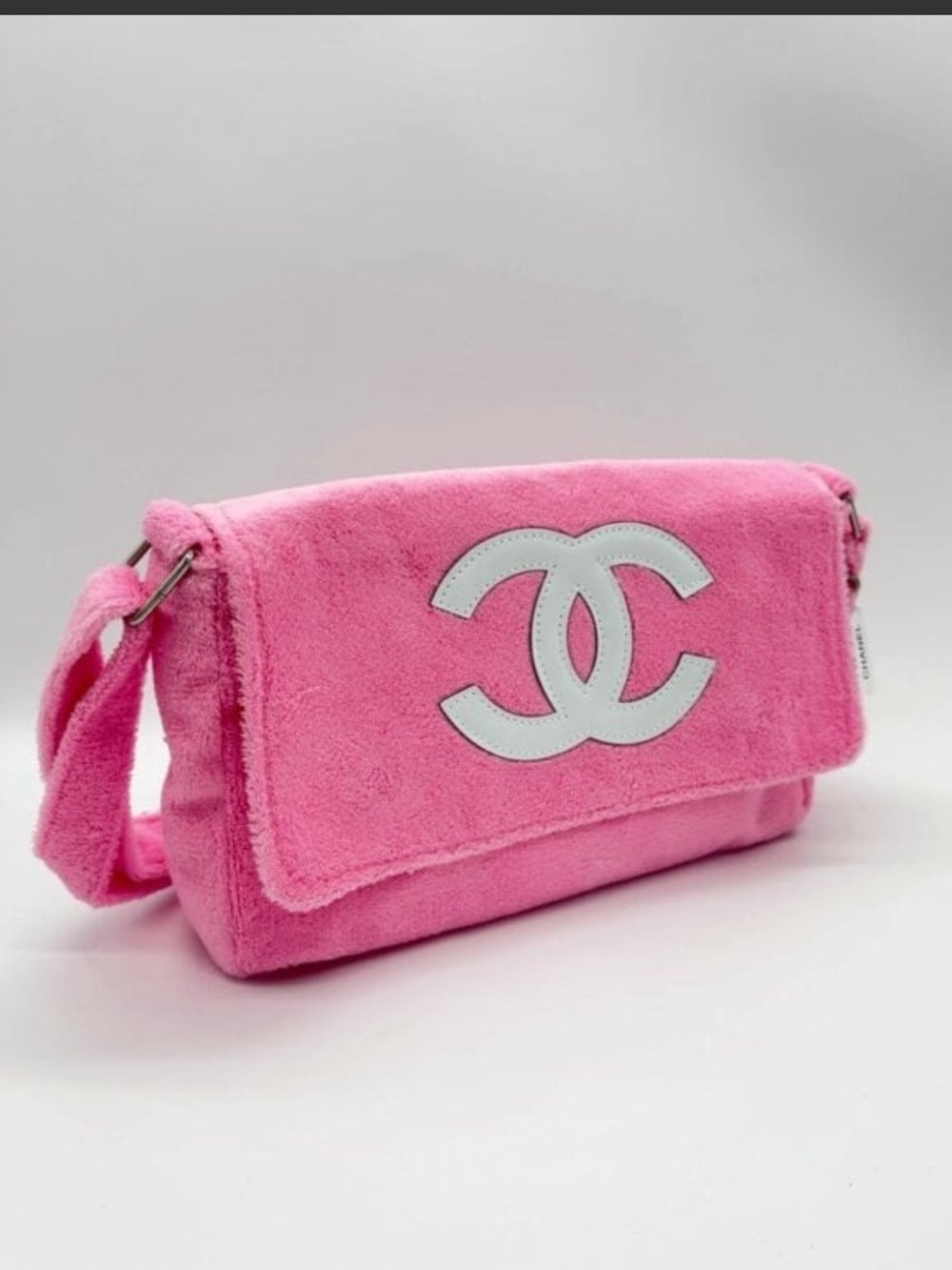 CHANEL Pink Terry Cloth Shoulder Bag with White CC Logo VIP GWP
